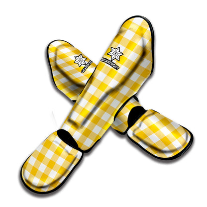 Canary Yellow And White Gingham Print Muay Thai Shin Guard
