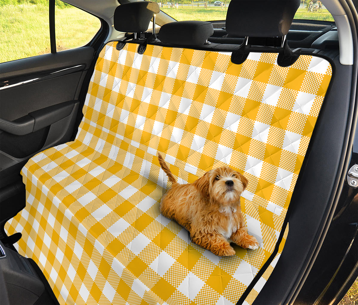 Canary Yellow And White Gingham Print Pet Car Back Seat Cover