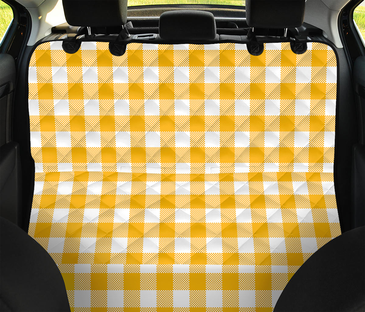 Canary Yellow And White Gingham Print Pet Car Back Seat Cover