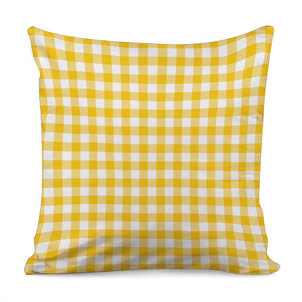 Canary Yellow And White Gingham Print Pillow Cover