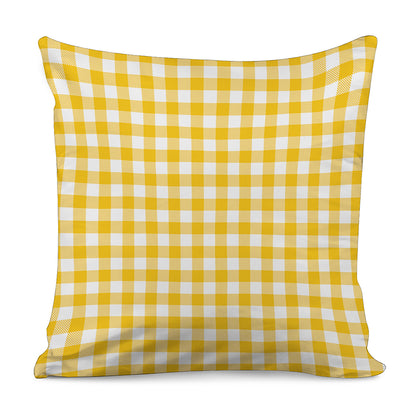 Canary Yellow And White Gingham Print Pillow Cover