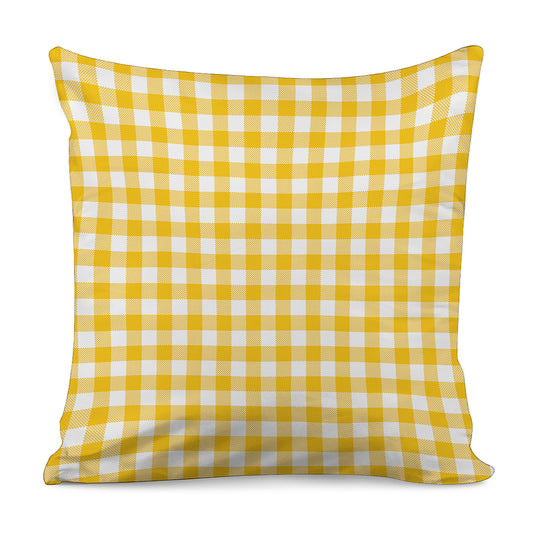 Canary Yellow And White Gingham Print Pillow Cover