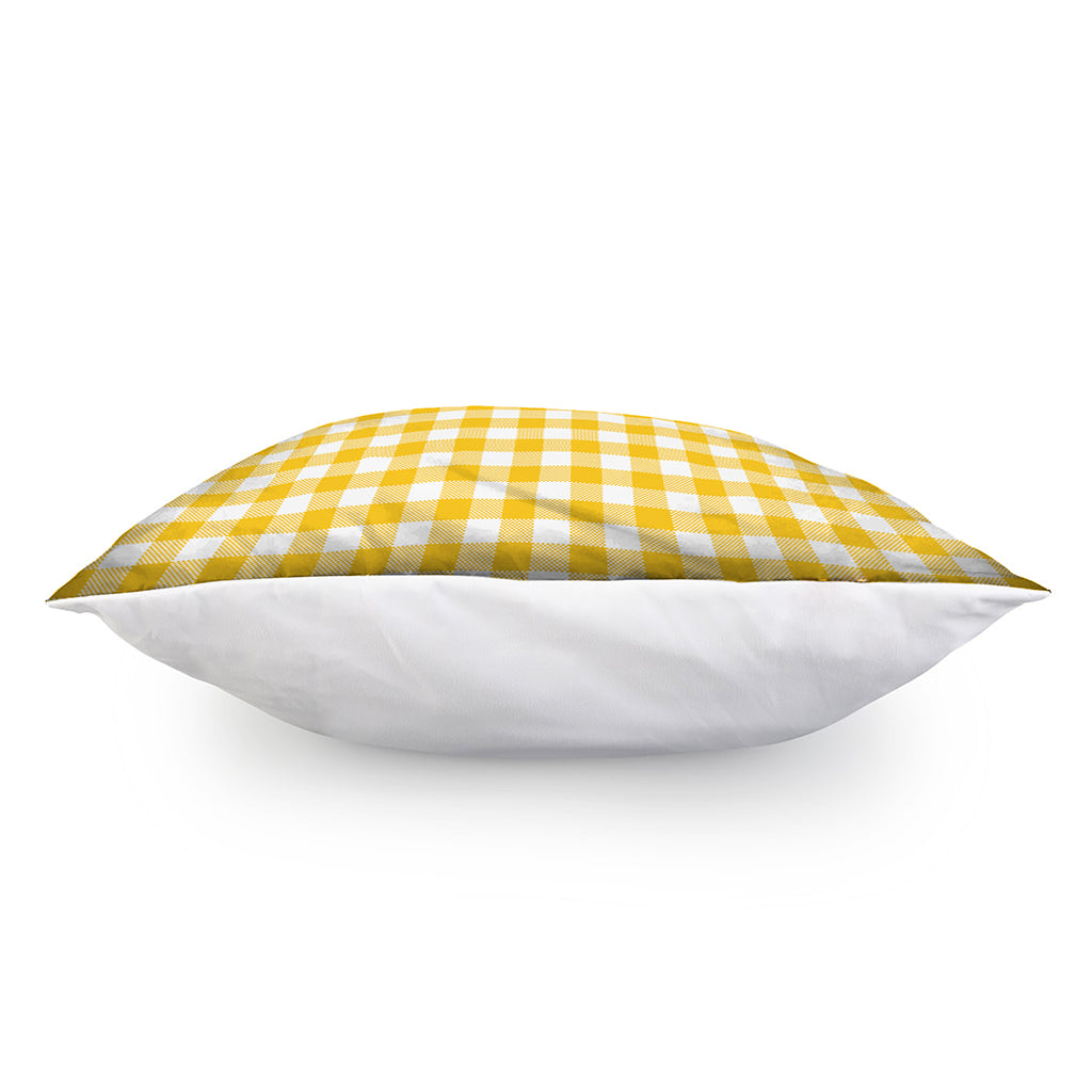 Canary Yellow And White Gingham Print Pillow Cover