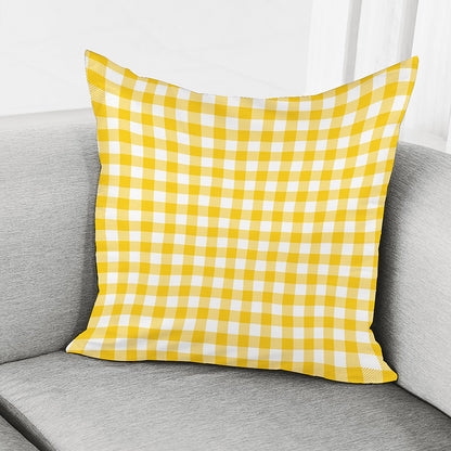 Canary Yellow And White Gingham Print Pillow Cover