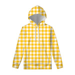 Canary Yellow And White Gingham Print Pullover Hoodie