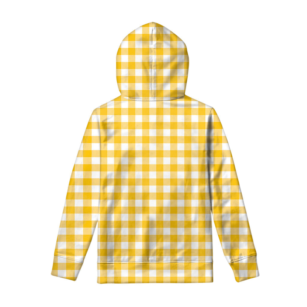 Canary Yellow And White Gingham Print Pullover Hoodie