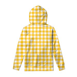 Canary Yellow And White Gingham Print Pullover Hoodie
