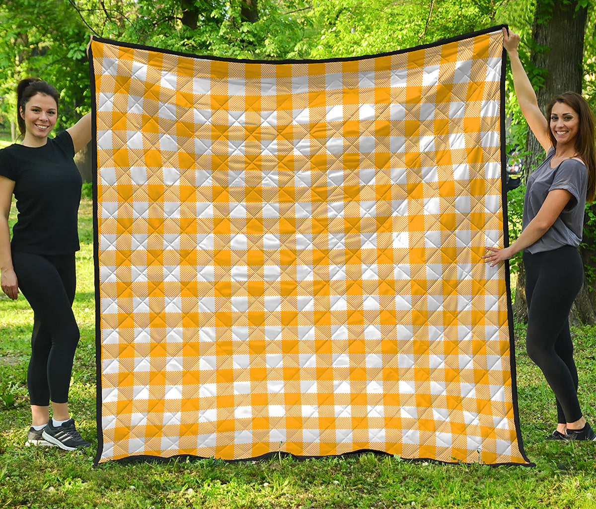 Canary Yellow And White Gingham Print Quilt