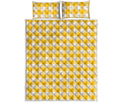 Canary Yellow And White Gingham Print Quilt Bed Set