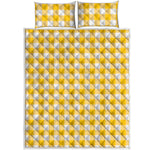 Canary Yellow And White Gingham Print Quilt Bed Set