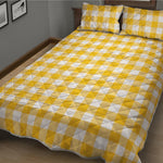 Canary Yellow And White Gingham Print Quilt Bed Set