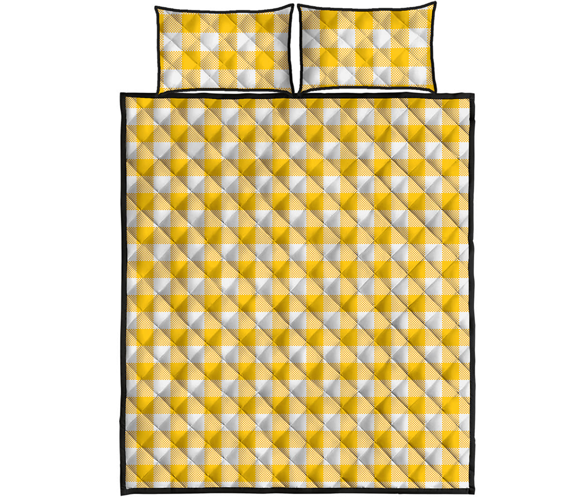 Canary Yellow And White Gingham Print Quilt Bed Set
