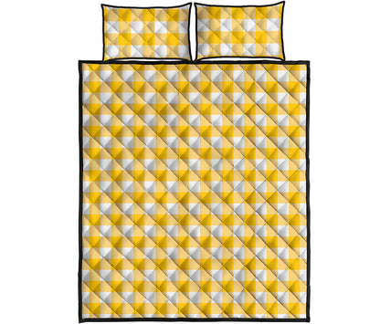 Canary Yellow And White Gingham Print Quilt Bed Set