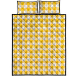 Canary Yellow And White Gingham Print Quilt Bed Set