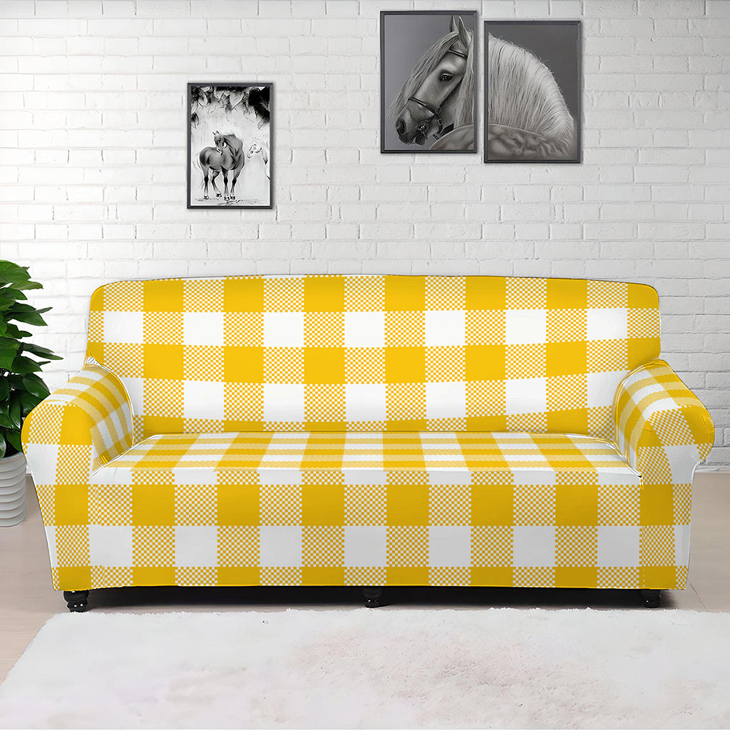 Canary Yellow And White Gingham Print Sofa Cover