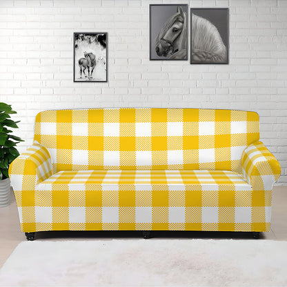 Canary Yellow And White Gingham Print Sofa Cover
