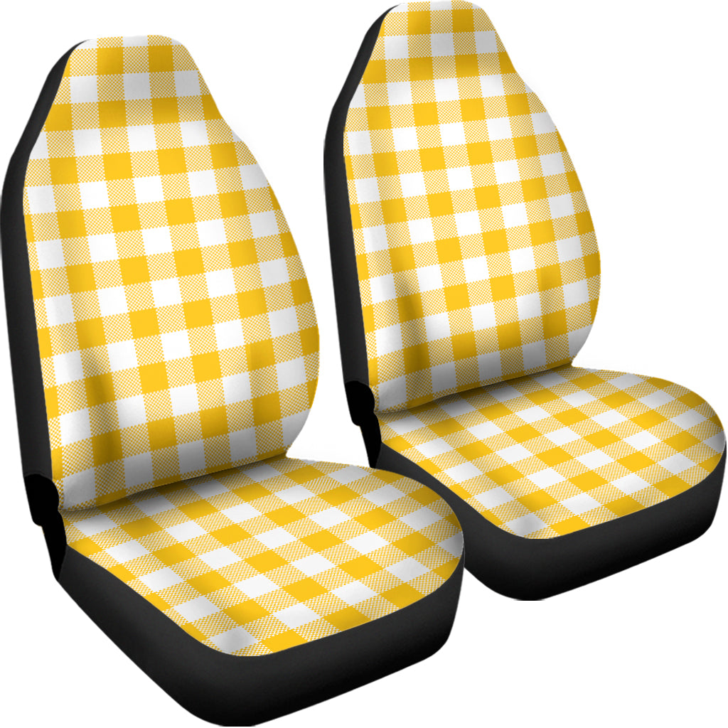 Canary Yellow And White Gingham Print Universal Fit Car Seat Covers