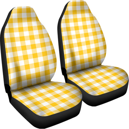 Canary Yellow And White Gingham Print Universal Fit Car Seat Covers