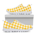 Canary Yellow And White Gingham Print White Running Shoes