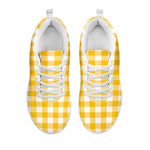 Canary Yellow And White Gingham Print White Sneakers