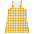 Canary Yellow And White Gingham Print Women's Racerback Tank Top