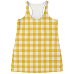 Canary Yellow And White Gingham Print Women's Racerback Tank Top
