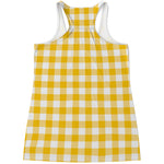 Canary Yellow And White Gingham Print Women's Racerback Tank Top