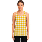 Canary Yellow And White Gingham Print Women's Racerback Tank Top