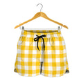 Canary Yellow And White Gingham Print Women's Shorts
