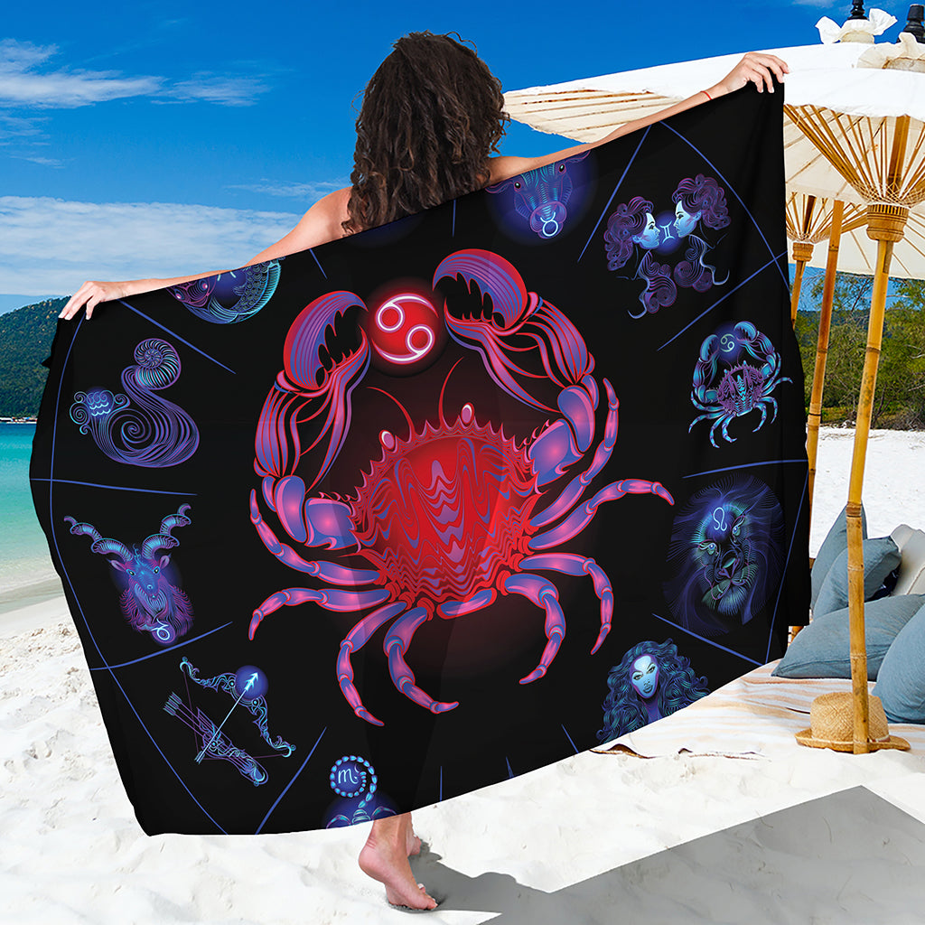Cancer And Astrological Signs Print Beach Sarong Wrap