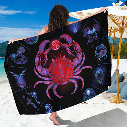 Cancer And Astrological Signs Print Beach Sarong Wrap
