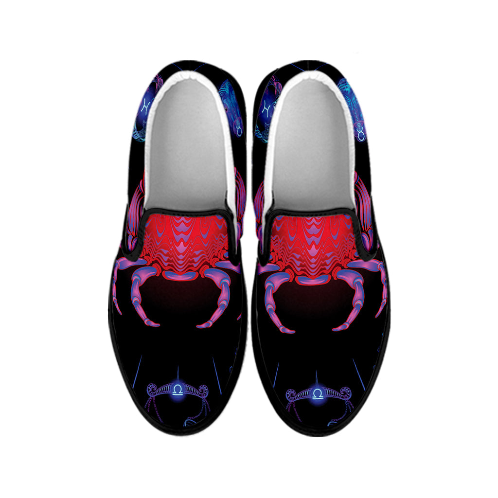 Cancer And Astrological Signs Print Black Slip On Shoes