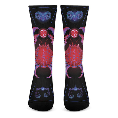 Cancer And Astrological Signs Print Crew Socks