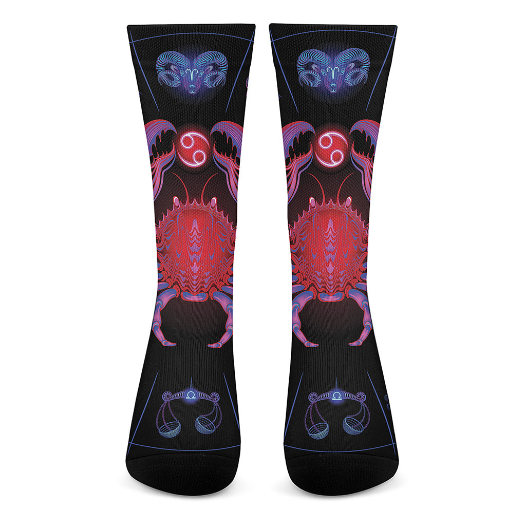 Cancer And Astrological Signs Print Crew Socks