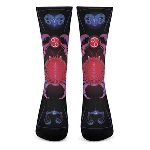 Cancer And Astrological Signs Print Crew Socks