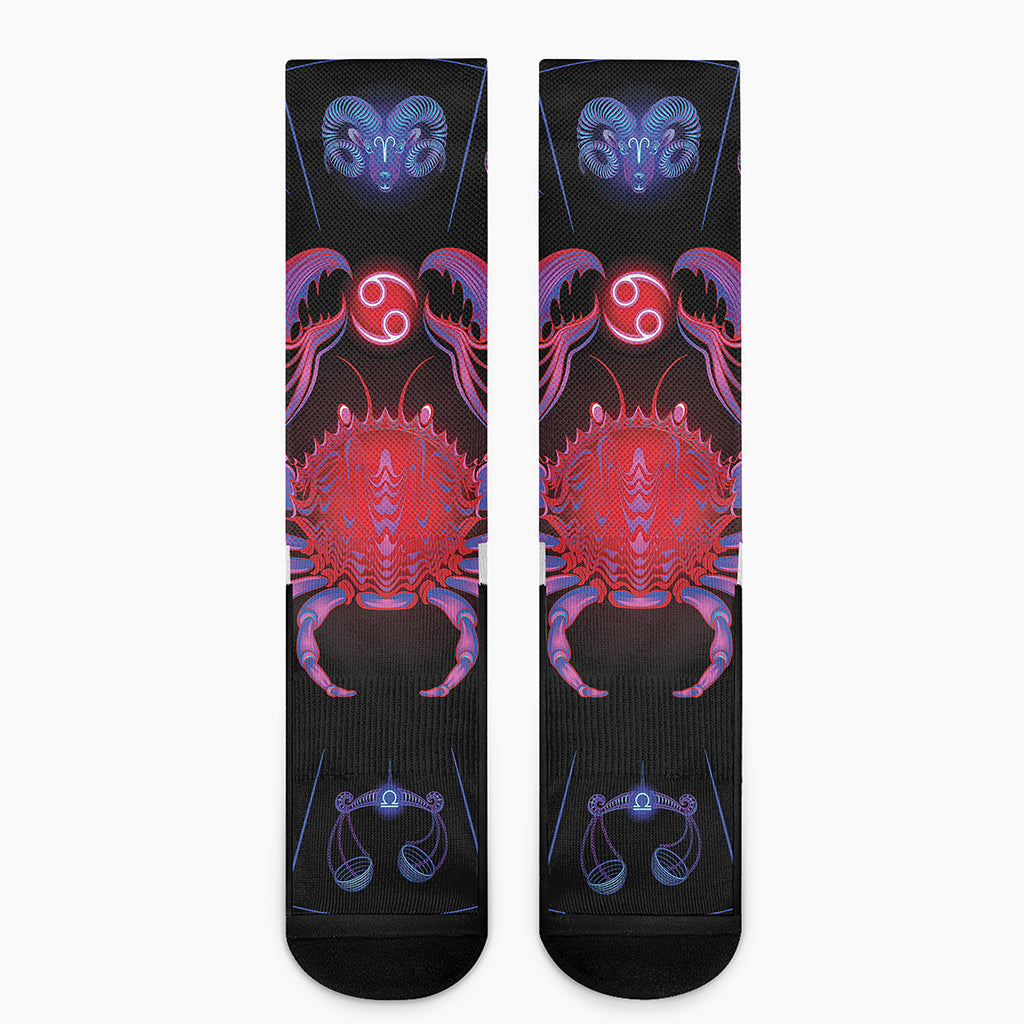 Cancer And Astrological Signs Print Crew Socks