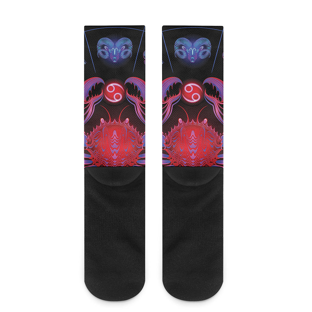 Cancer And Astrological Signs Print Crew Socks