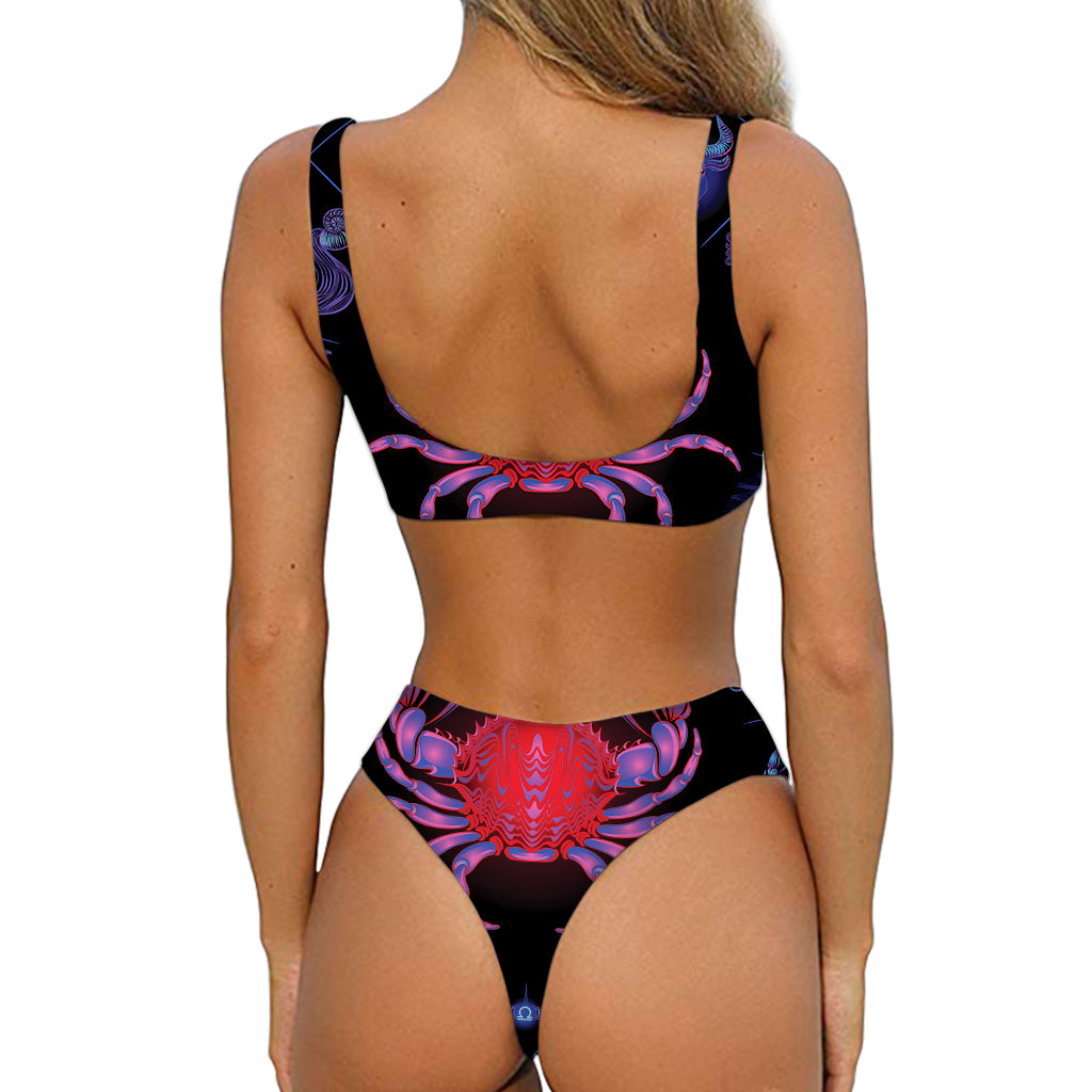 Cancer And Astrological Signs Print Front Bow Tie Bikini