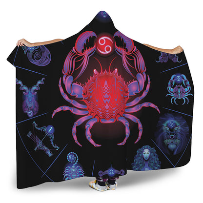 Cancer And Astrological Signs Print Hooded Blanket