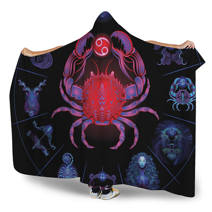Cancer And Astrological Signs Print Hooded Blanket