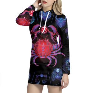 Cancer And Astrological Signs Print Pullover Hoodie Dress
