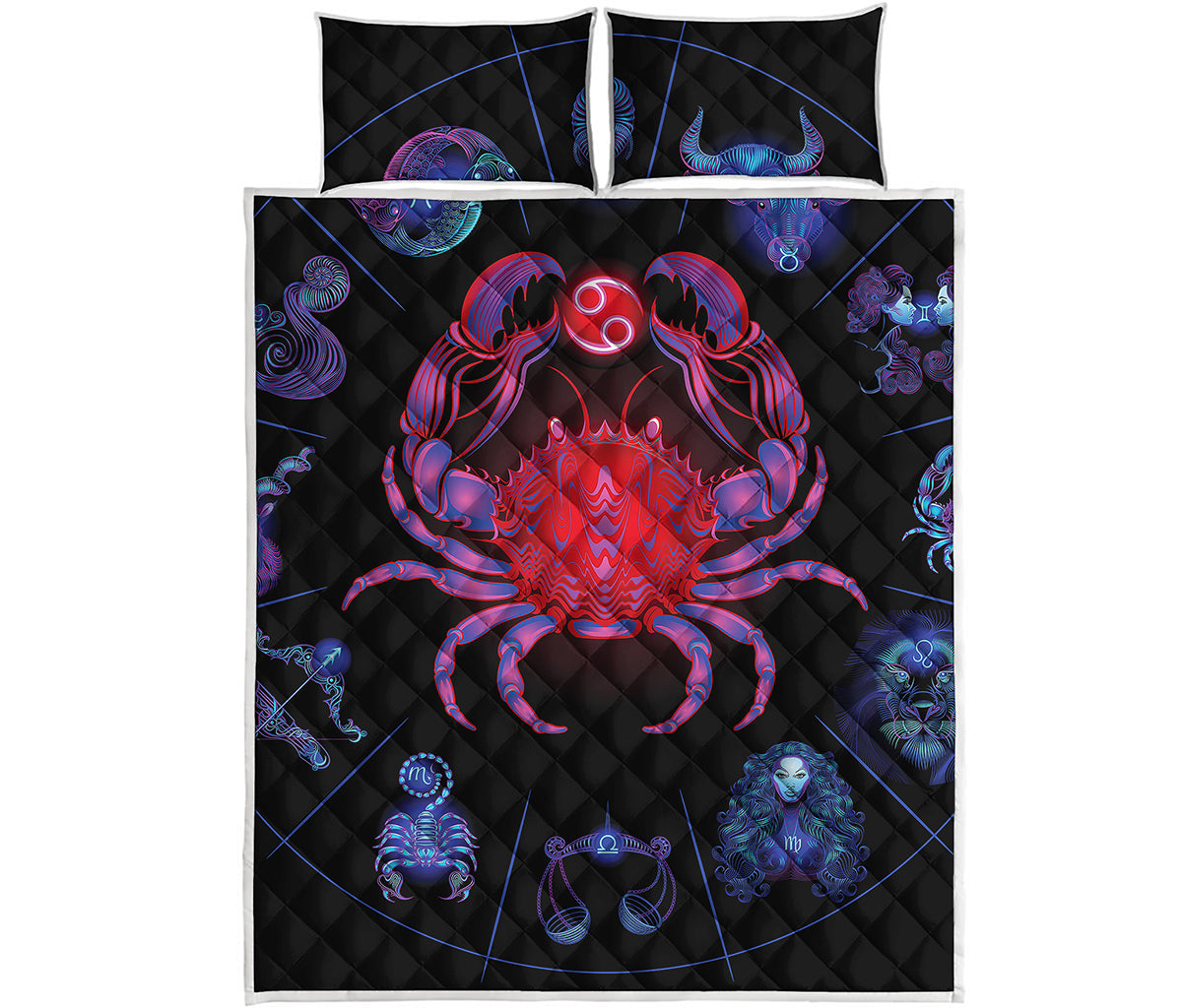Cancer And Astrological Signs Print Quilt Bed Set