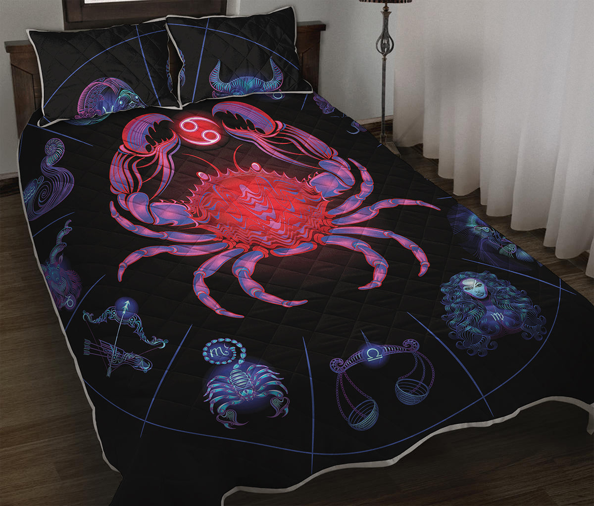 Cancer And Astrological Signs Print Quilt Bed Set