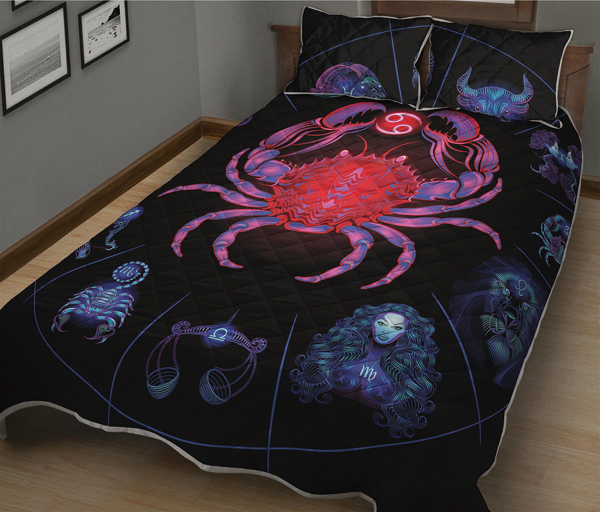 Cancer And Astrological Signs Print Quilt Bed Set