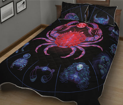 Cancer And Astrological Signs Print Quilt Bed Set