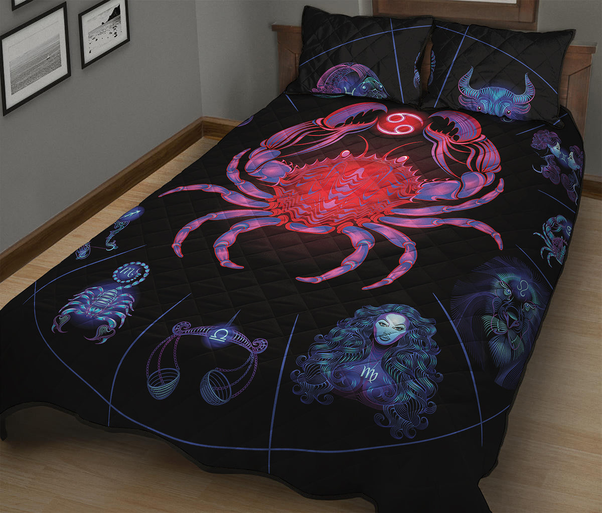 Cancer And Astrological Signs Print Quilt Bed Set