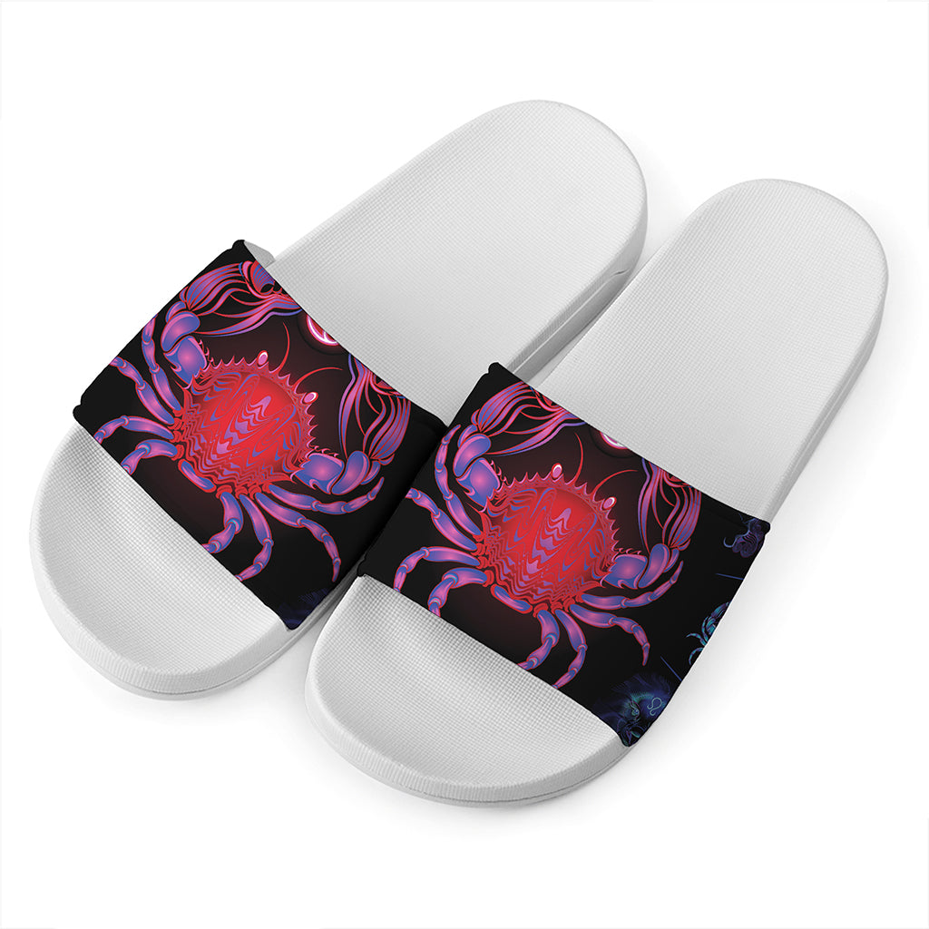 Cancer And Astrological Signs Print White Slide Sandals