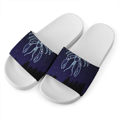 Cancer Constellation Print White Slide Sandals
