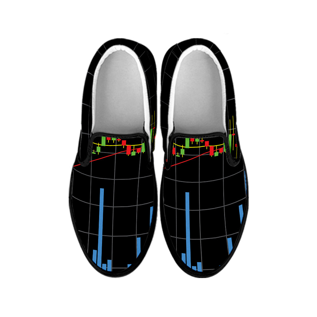 Candlestick Stock Graph Chart Print Black Slip On Shoes