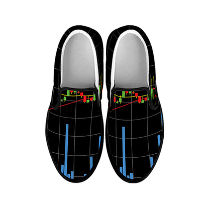 Candlestick Stock Graph Chart Print Black Slip On Shoes